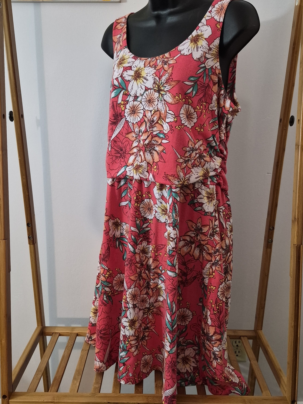Faded Glory Coral Floral Sleeveless Tank Dress